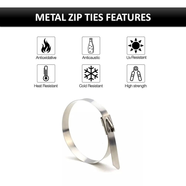 Kable Kontrol® Stainless Steel Metal Zip Ties - 15 Long - 200 Lbs Tensile Strength - 100 Pcs / Pack